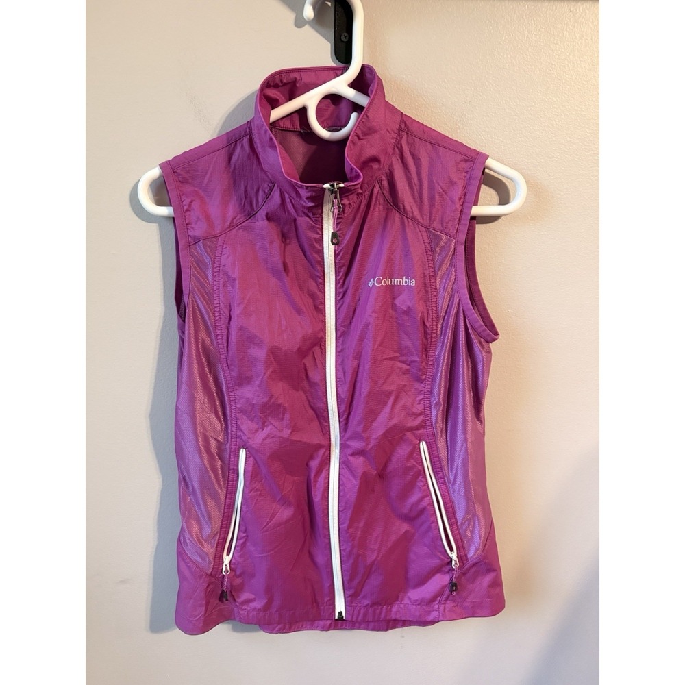 Columbia Women's Purple Full Zip Nylon Vest Pockets Sleeveless Short M/L